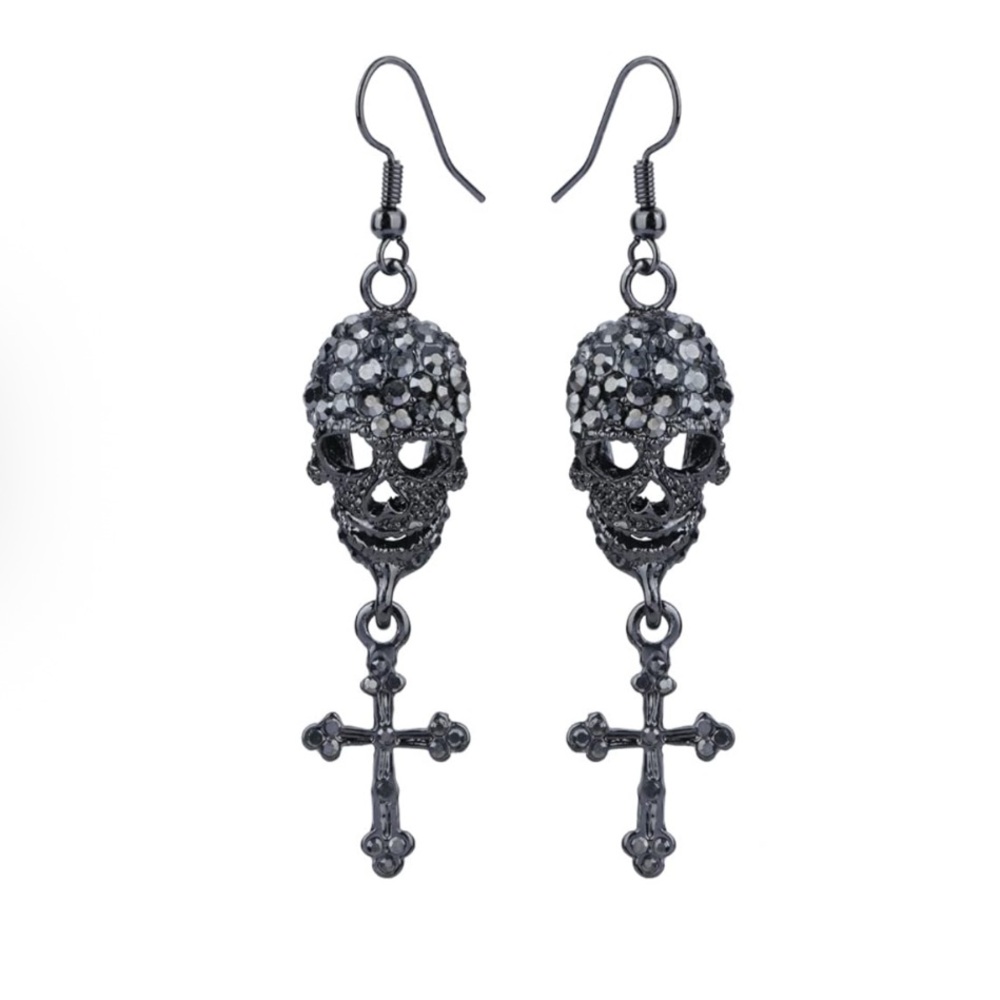 NWT ⚜️🖤⚜️ Eye Candy SKULL CROSS EARRINGS